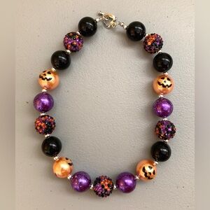 Spooky Kids Jack o Lantern Necklace with Black, Orange, and Purple Beads